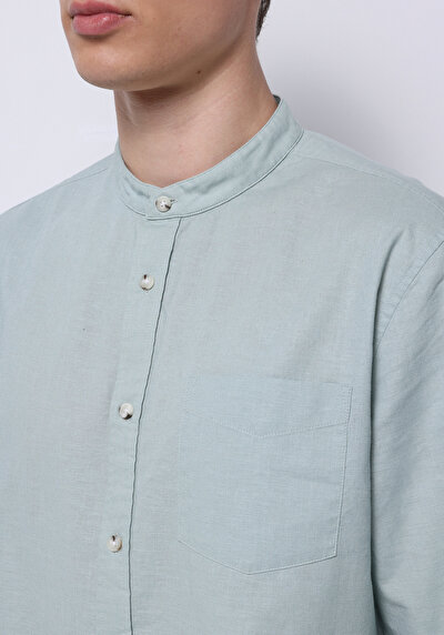 Image de Chemise À Manches Longues Vert Regular Fit Droit Lin Homme