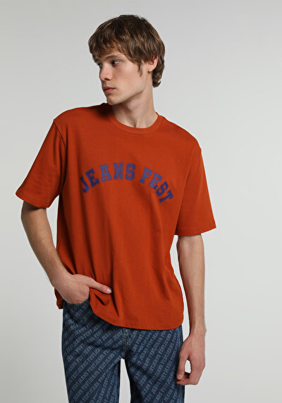 Image de T-shirt À Manches Courtes Marron Oversize Fit Droit Homme