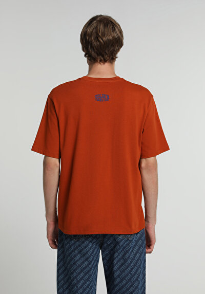 Image de T-shirt À Manches Courtes Marron Oversize Fit Droit Homme