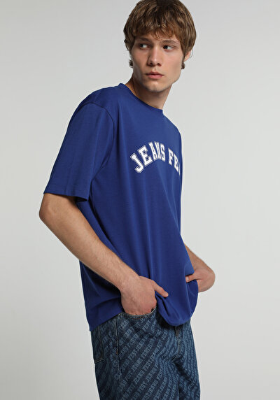 Image de T-shirt À Manches Courtes Bleu Oversize Fit Droit Homme