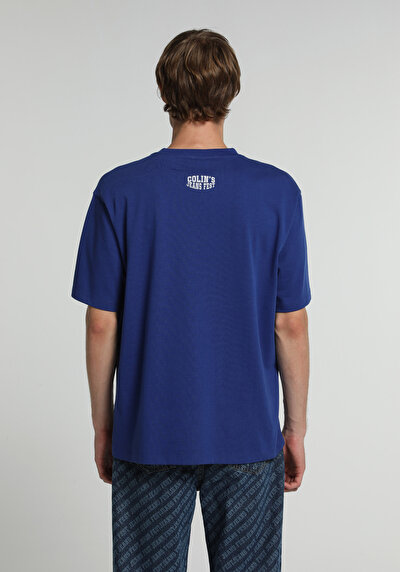 Image de T-shirt À Manches Courtes Bleu Oversize Fit Droit Homme
