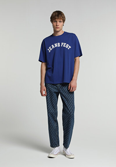 Image de T-shirt À Manches Courtes Bleu Oversize Fit Droit Homme