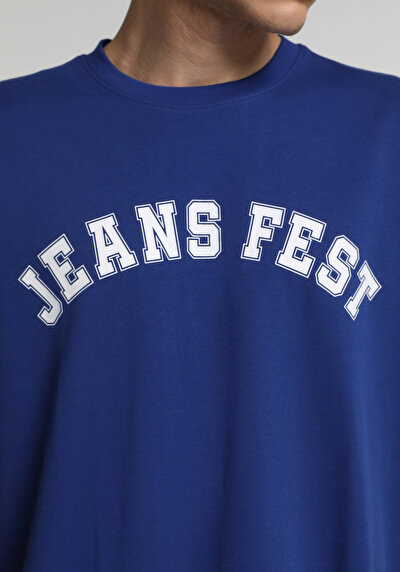 Image de T-shirt À Manches Courtes Bleu Oversize Fit Droit Homme