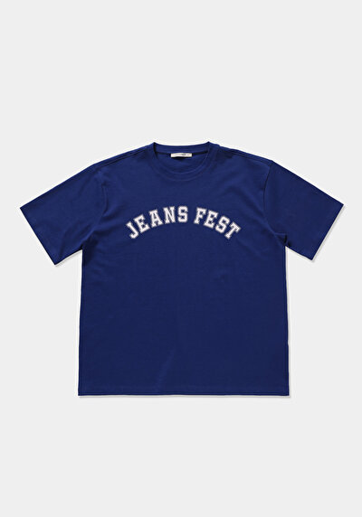 Image de T-shirt À Manches Courtes Bleu Oversize Fit Droit Homme