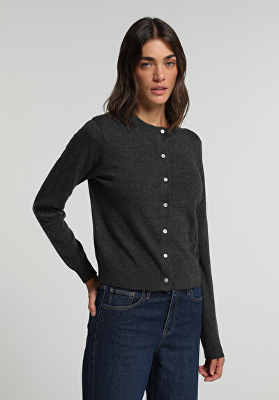 Image de Cardigan Tricot Anthracite Slim Fit Femme