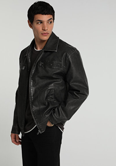 Image de Veste Pu Noir Manches Longues  Regular Fit Homme