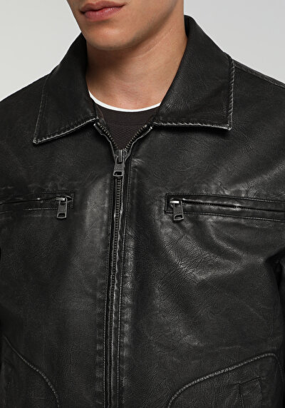 Image de Veste Pu Noir Manches Longues  Regular Fit Homme