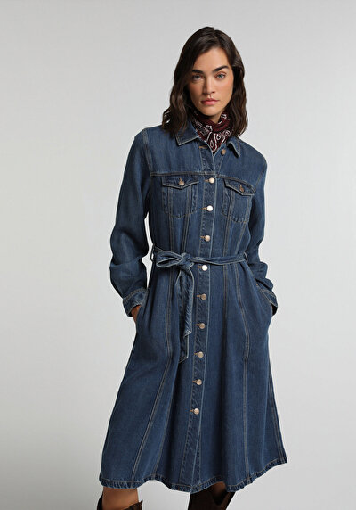 Image de Robe Regular Fit Manches Longues Maxi Jean Femme