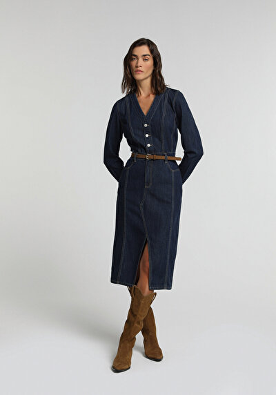 Image de Robe Slim Fit Manches Longues Mdi Jean Femme