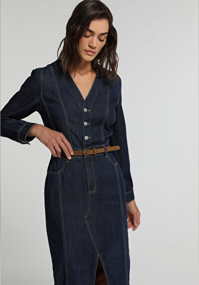 Image de Robe Slim Fit Manches Longues Mdi Jean Femme