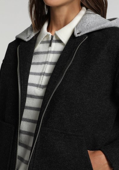 Image de Veste De Blazer Anthracite Oversize Fit Manches Longues Tissu De Timbre Femme