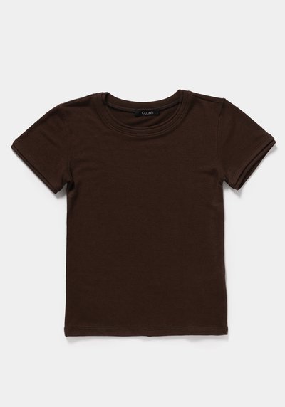 Image de T-shirt À Manches Courtes Tricoter Marron Slim Fit  Femme