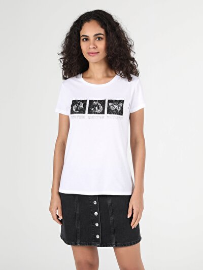 Image de T-shirt À Manches Courtes Blanc Regular Fit  Femme
