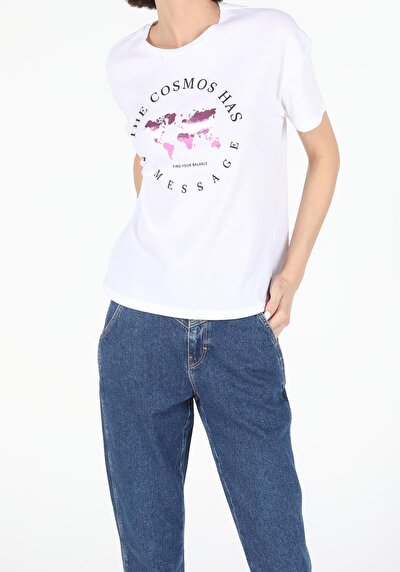 Image de T-shirt À Manches Courtes Blanc Regular Fit Femme