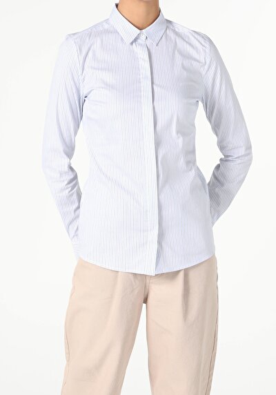 Image de Chemise À Manches Longues Bleu Süper Slim Fit-stretch Femme