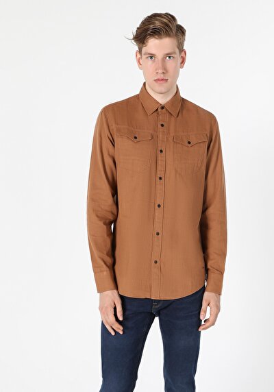 Image de Chemise À Manches Longues Marron Regular Fit Homme
