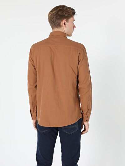 Image de Chemise À Manches Longues Marron Regular Fit   Homme