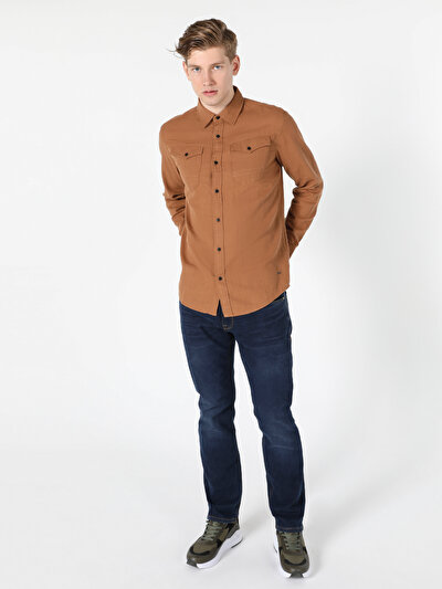 Image de Chemise À Manches Longues Marron Regular Fit Homme