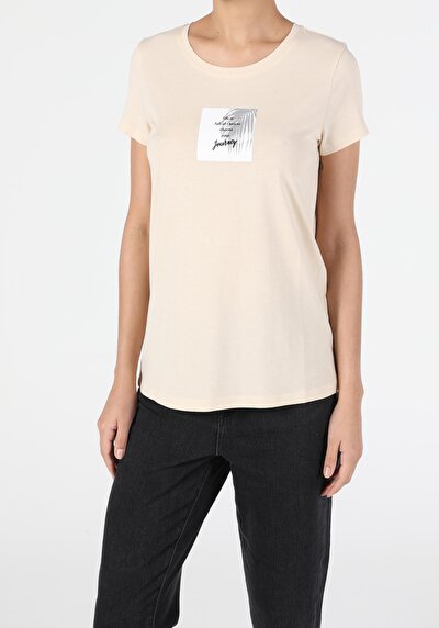 Image de T-shirt À Manches Courtes Beige Regular Fit Femme
