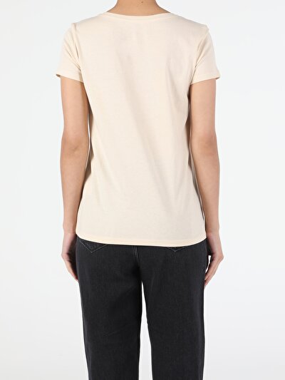 Image de T-shirt À Manches Courtes Beige Regular Fit Femme