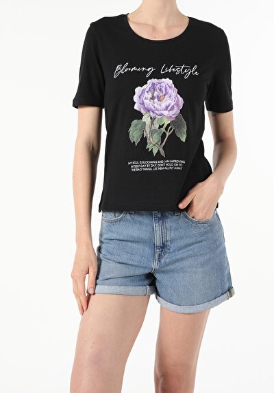 Image de T-shirt À Manches Courtes Noir Regular Fit Femme