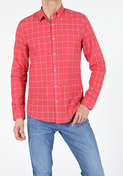 Image de Chemise À Manches Longues Rouge Slim Fit   Homme