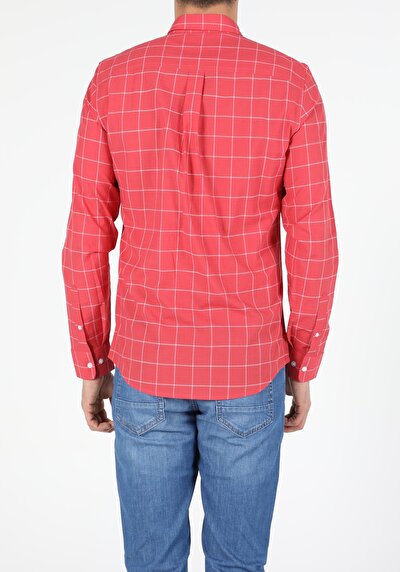 Image de Chemise À Manches Longues Rouge Slim Fit   Homme