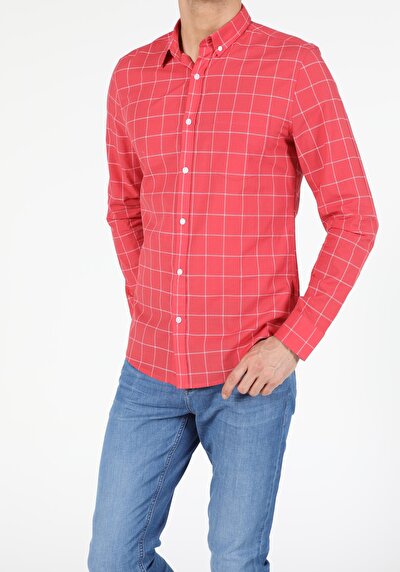 Image de Chemise À Manches Longues Rouge Slim Fit   Homme