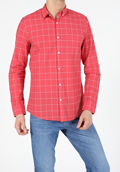 Image de Chemise À Manches Longues Rouge Slim Fit   Homme