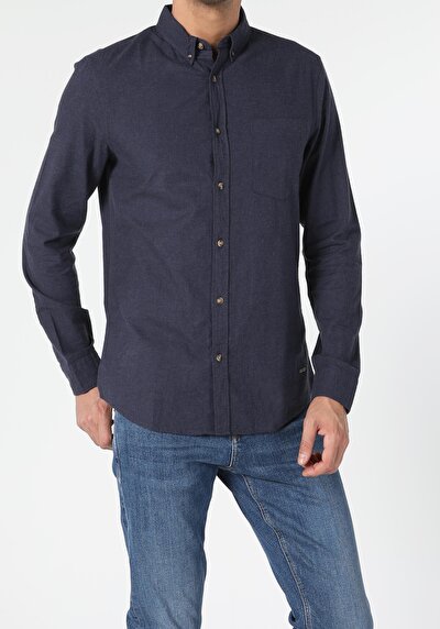 Image de Chemise À Manches Longues Marine Slim Fit Homme