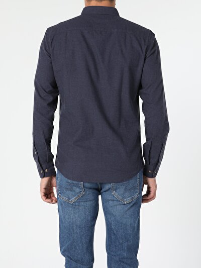 Image de Chemise À Manches Longues Marine Slim Fit   Homme