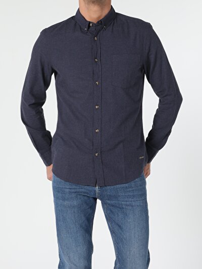 Image de Chemise À Manches Longues Marine Slim Fit   Homme