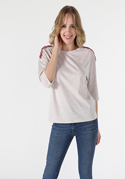 Image de T-shirt À Manches Longues Beige Regular Fit  Femme