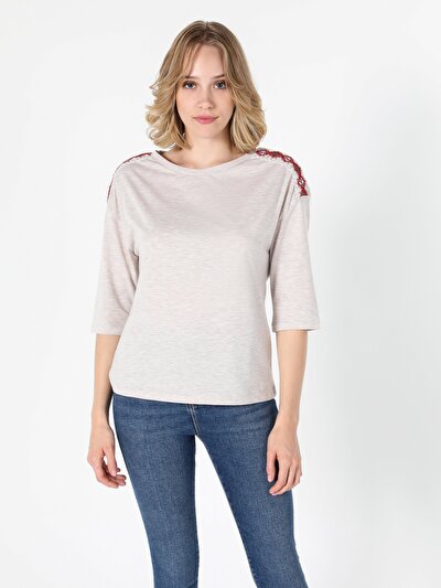 Image de T-shirt À Manches Longues Beige Regular Fit  Femme