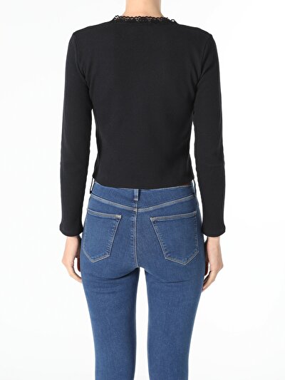 Image de T-shirt À Manches Longues Noir Slim Fit  Femme
