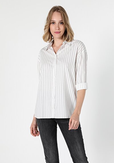 Image de Chemise À Manches Longues Blanc Relaxed Fit Femme