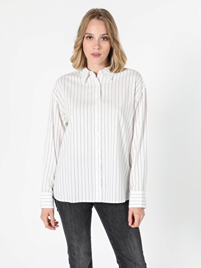 Image de Chemise À Manches Longues Blanc Relaxed Fit   Femme