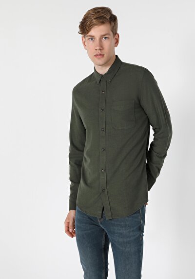 Image de Chemise À Manches Longues Kaki Slim Fit   Homme