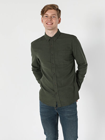 Image de Chemise À Manches Longues Kaki Slim Fit   Homme