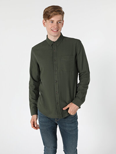 Image de Chemise À Manches Longues Kaki Slim Fit   Homme