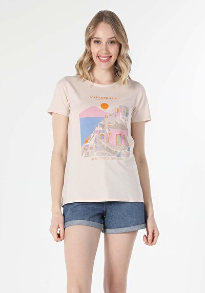 Image de T-shirt À Manches Courtes Beige Regular Fit  Femme