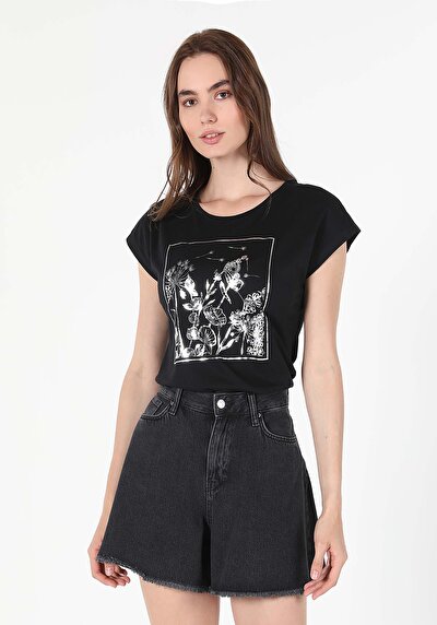 Image de T-shirt À Manches Courtes Noir Regular Fit Femme