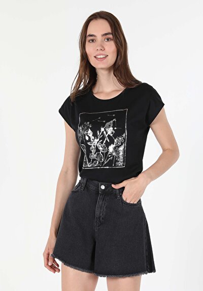 Image de T-shirt À Manches Courtes Noir Regular Fit Femme