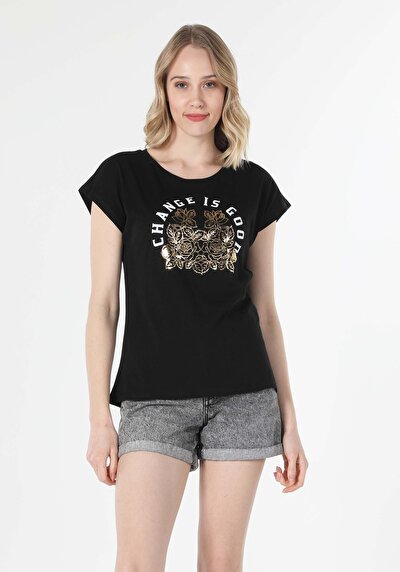 Image de T-shirt À Manches Courtes Noir Regular Fit  Femme