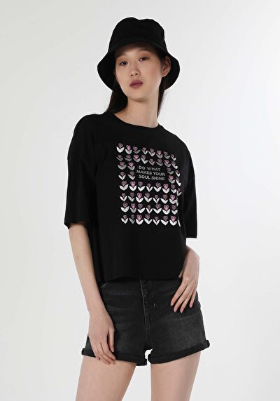 Image de T-shirt À Manches Courtes Noir Comfort Fit Femme