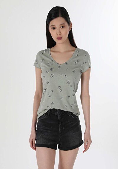 Image de T-shirt À Manches Courtes Vert Slim Fit Femme
