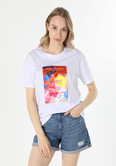 Afficher les détails de T-shirt À Manches Courtes Blanc Comfort Fit  Femme