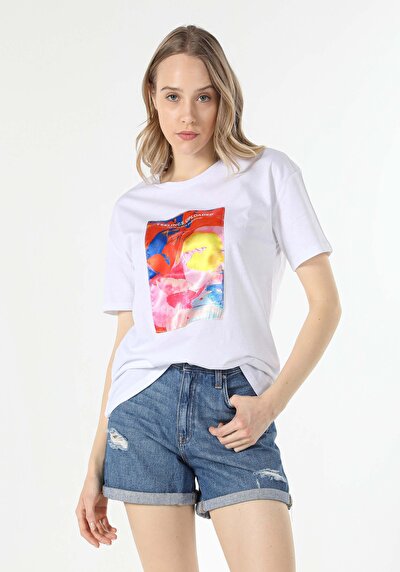 Afficher les détails de T-shirt À Manches Courtes Blanc Comfort Fit  Femme
