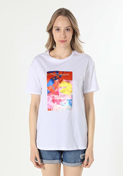 Afficher les détails de T-shirt À Manches Courtes Blanc Comfort Fit  Femme