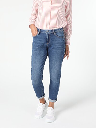 Afficher les détails de 893 Julia Pantalon Bleu Tapered Leg  En  Boyfriend Fit Femme